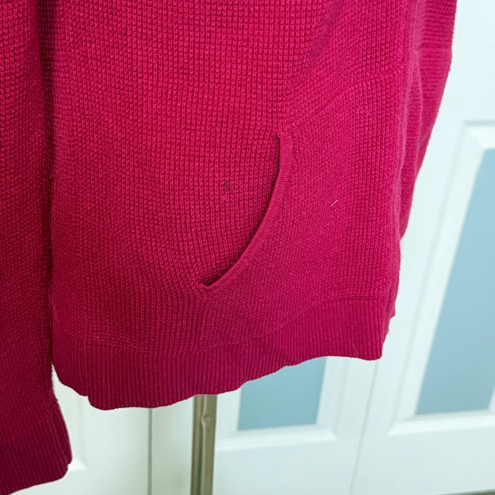 Talbots Womens M Pink‎ Knit Full Zip Up Waffle Hoodie Jacket Pockets - Picture 5 of 8